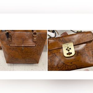 NWT PATRICIA NASH Alessano & Carisbrooke Signature Map Brown TOTE BAG TRAVEL SET